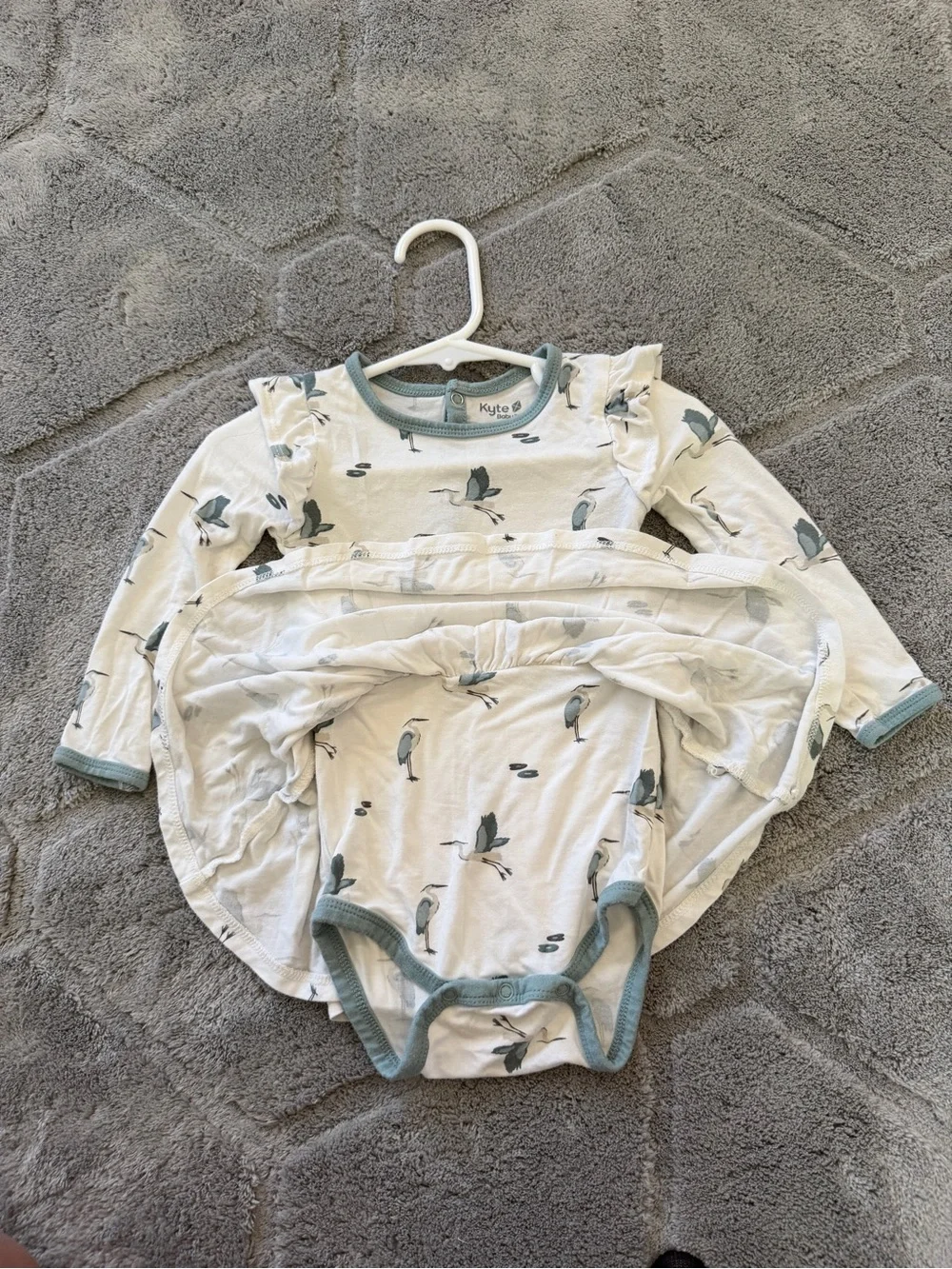 Kyte Baby Blue Heron Long Sleeve Skirted Bodysuit Size 18-24 Months